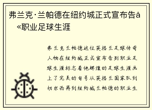 弗兰克·兰帕德在纽约城正式宣布告别职业足球生涯